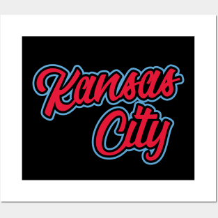 Vintage Kansas City Red And Baby Blue Script For KCMO Locals Posters and Art